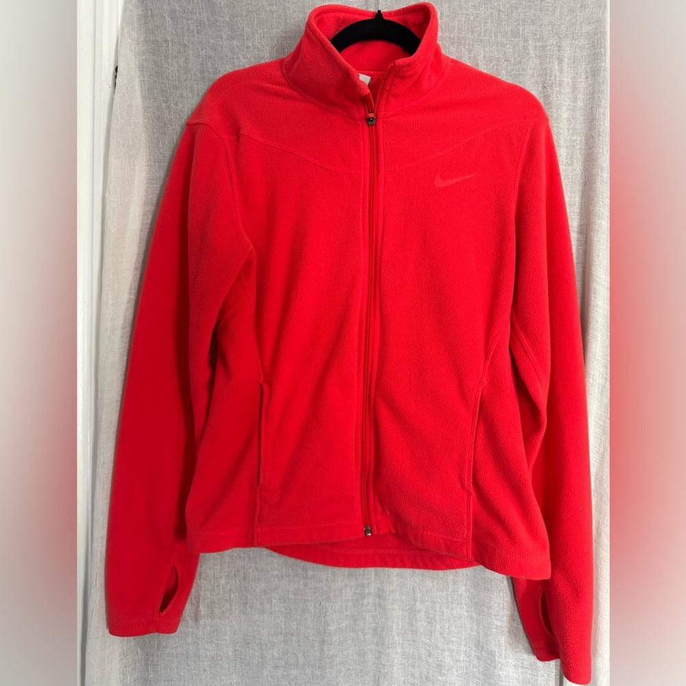 Nike Full Zipper Fleece Jacket Therma-fit w Pockets Neon Coral Sz M GUC